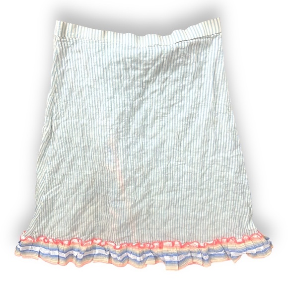 Lemlem Resort Cover Up Midi Skirt Sz XS Cabana Stripe/Rainbow Trim Ruffle - Picture 2 of 5